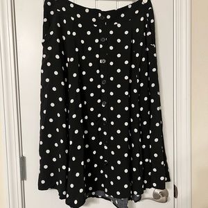 Black & White Polka Dot Challis Button Midi Skirt